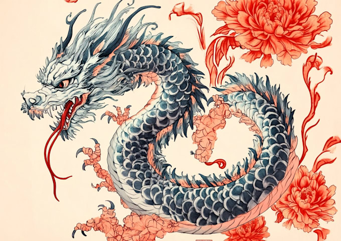 make traditional japanese tattoo with waves and clouds