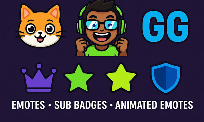 design custom twitch emotes, sub badges, and animated streamer graphics