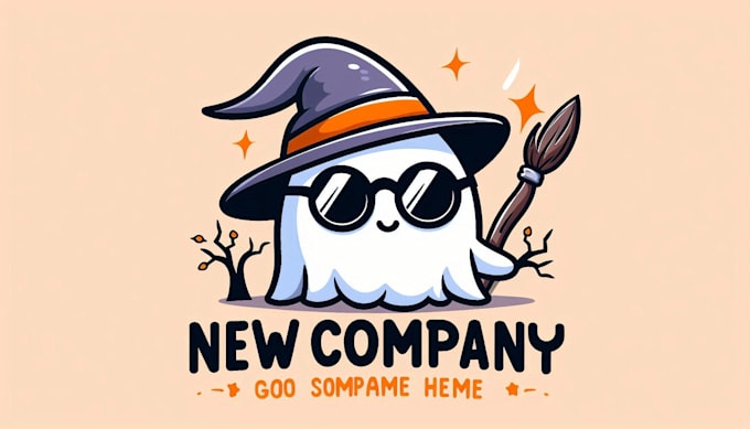 create cute cartoon ghost sunglasses witch hat logo with text with any file