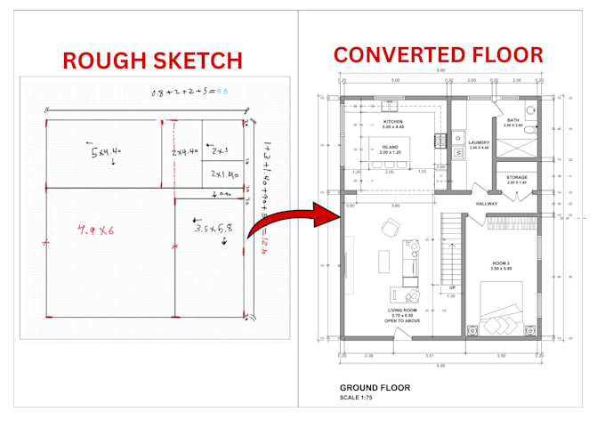 Convert pdf, images or rough sketches to cad conversion floor plan ...