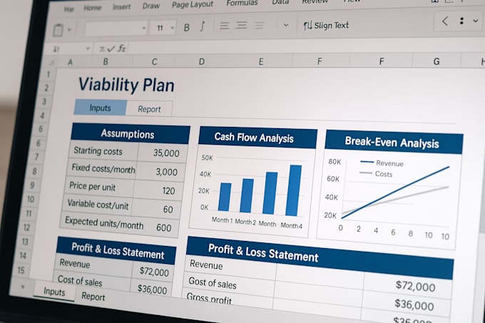 create a professional financial feasibility plan with excel models