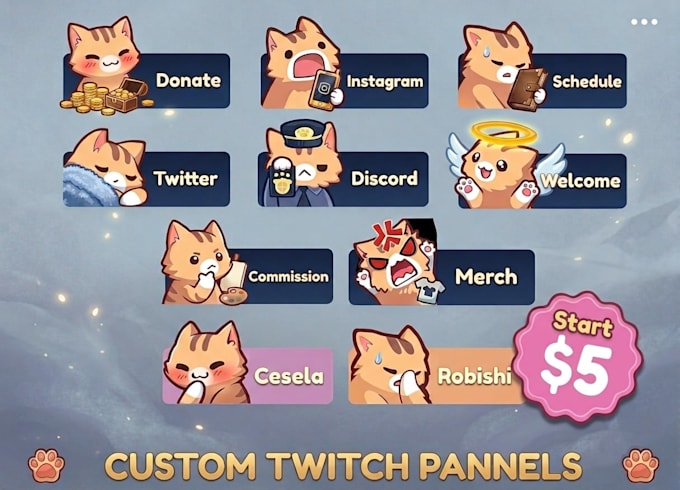 design panels for twitch and kick with animated overlay