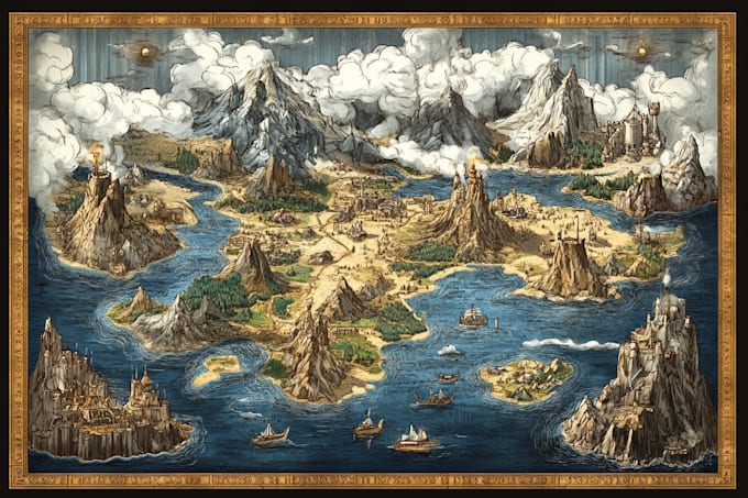 hand draw a fantasy map with digital