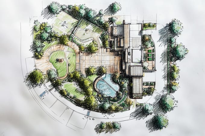 do landscape sketch, architectural site plan, map