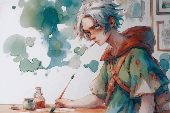 create expressive and colorful watercolor character