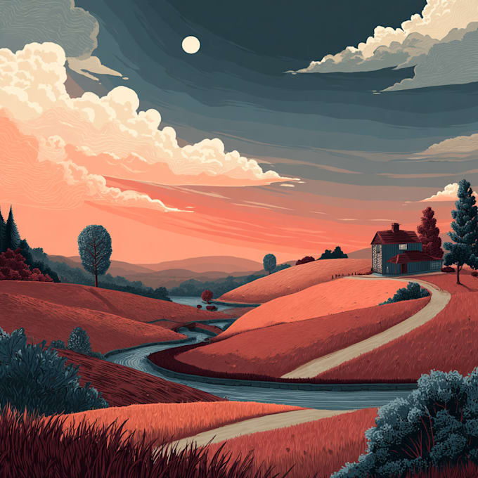 draw a 2d flat vector landscape illustration for you