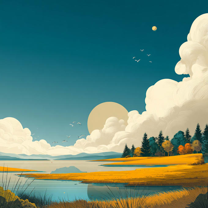 draw a flat vector landscape illustration