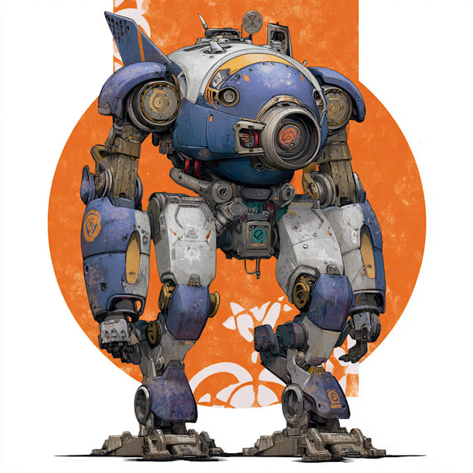 custom futuristic mecha robot character illustration art