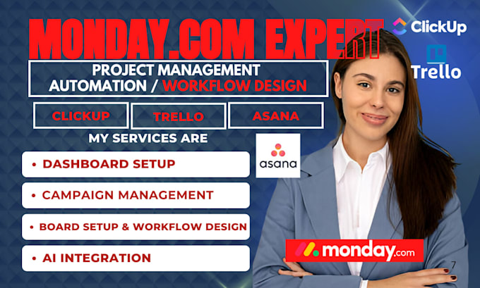 setup monday CRM workflow automation, clickup, trello, asana project management