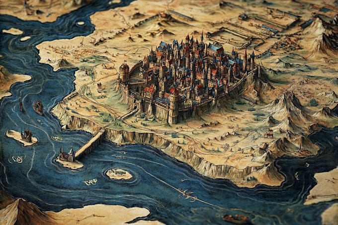 make fantasy map illustration for dnd, novels and games
