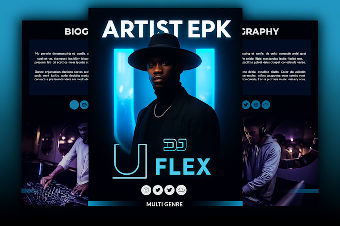 design professional artist epk, music press kit, one sheet, two sheet, media kit
