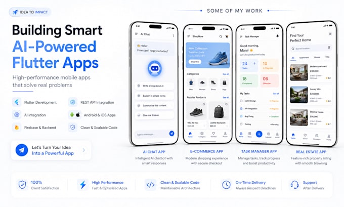 develop flutter mobile app with ai integration for android and ios