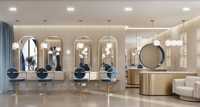 design 3d interior beauty salon, nail, barber, spa, skin care, tattoo studio