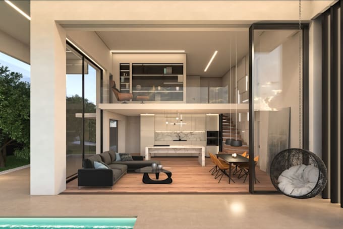 restyle modern contemporary luxury villa,private pool,landscaped garden renderin