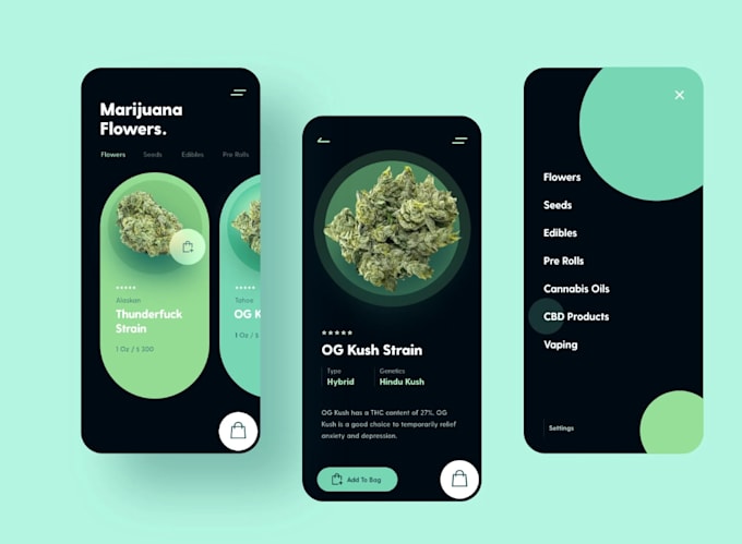 develop cannabis and cbd app, hemp, weed, marijuana marketplace website