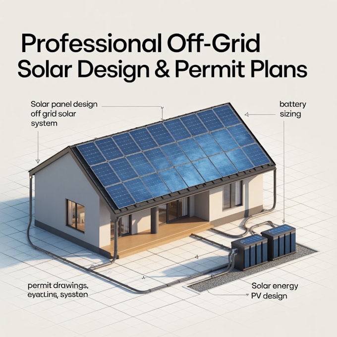 residential off grid solar panel system design battery sizing permit plans