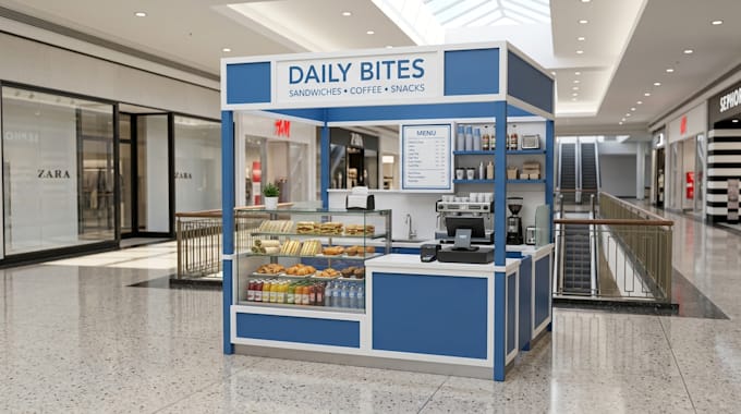 design a  realistic 3d kiosk for  your business