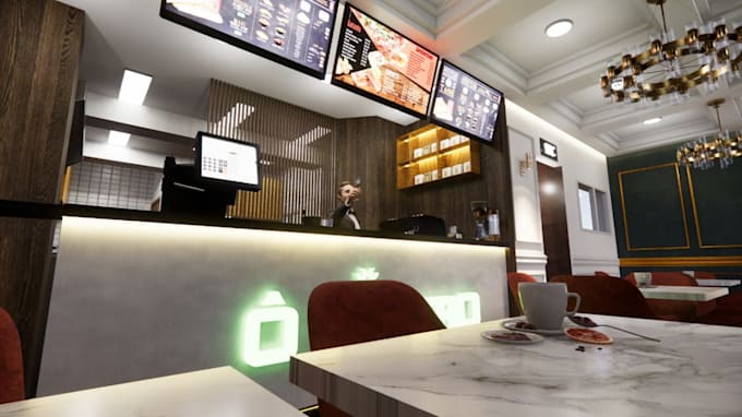 design 3d restaurant, retail store, cafe, spa, boutique 3d interior rendering