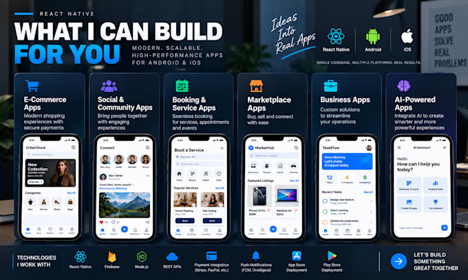 develop a react native mobile app for android and ios