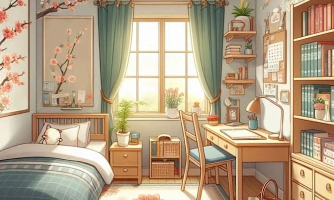 draw anime background for visual novel, game illustration, vtuber, landscape