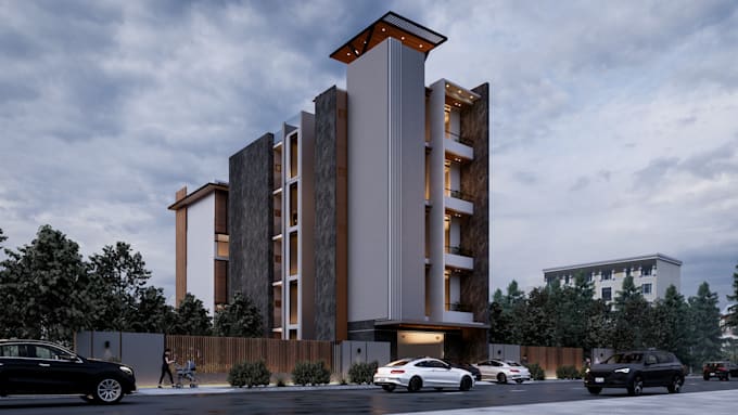 do sketchup 3d model, commercial exterior, exterior rendering