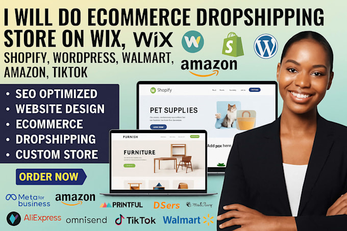 do ecommerce dropshipping store on wix shopify wordpress walmart amazon tiktok