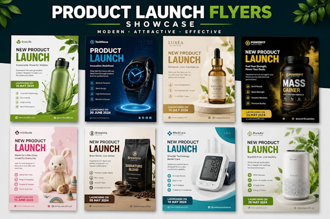 design product launch flyers or promotional posters