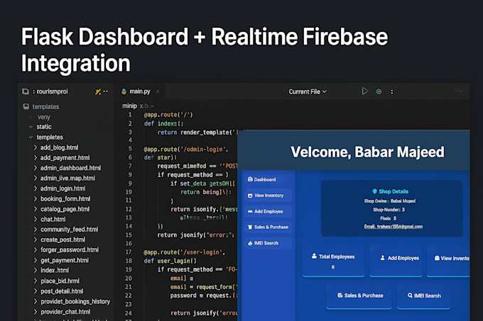 build a python flask web app, admin dashboard, rest API, and firebase backend