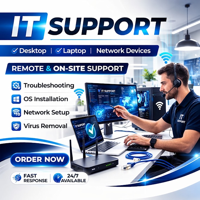 it support for desktop computers, laptops and router, switch
