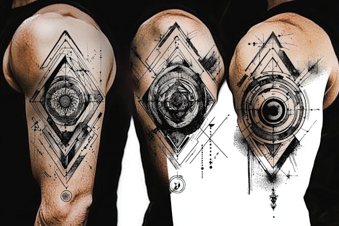 microrealistic linework and geometric style tattoo design