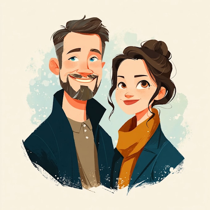illustrate romantic cute couple portrait