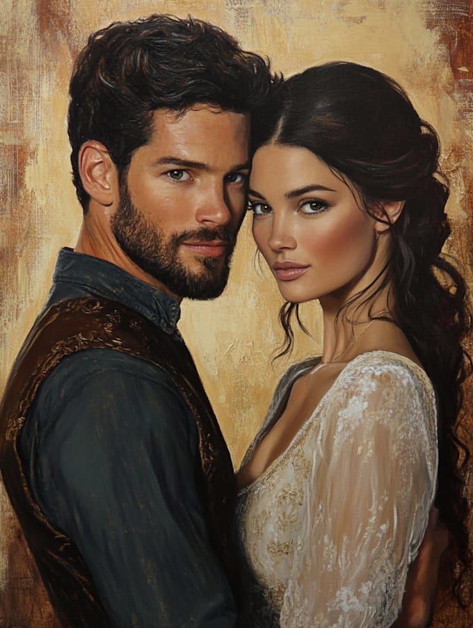 illustrate romantic cute couple portrait