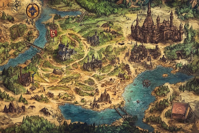 Unique hand drawn map illustration of cities, fantasy by Patiencestory ...