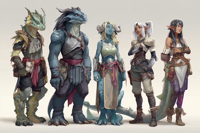 create a fantasy dnd party character illustration