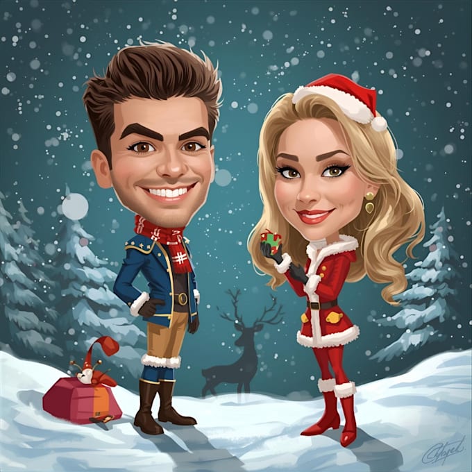 desing a unique christmas cartoon caricature