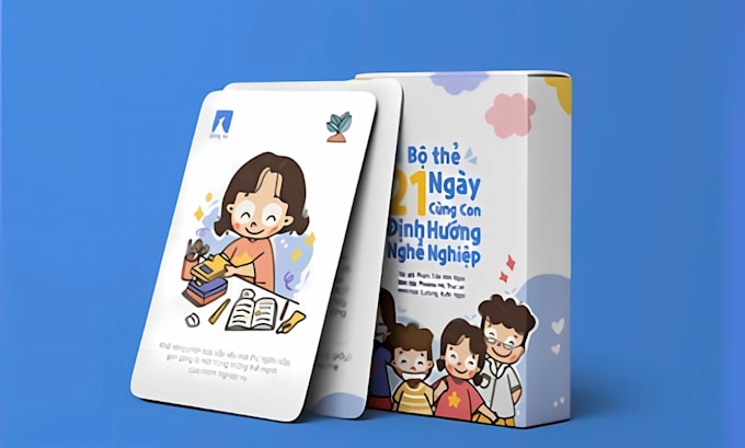 Design kids playing card game educational flash card deck card box ...