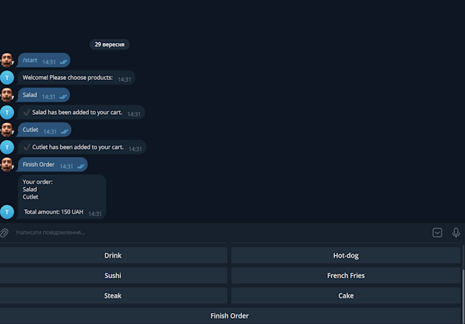 cerate a  professional telegram bot for business or shop