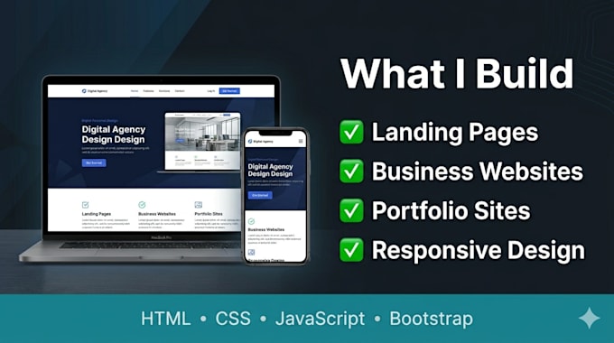 build a responsive landing page or business website with HTML CSS and javascript