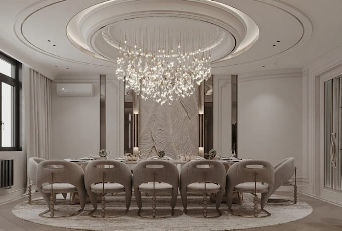 do realistic 3d interior design rendering living room dinning space walkthrough