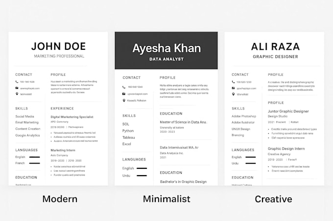 design a professional and modern CV or resume