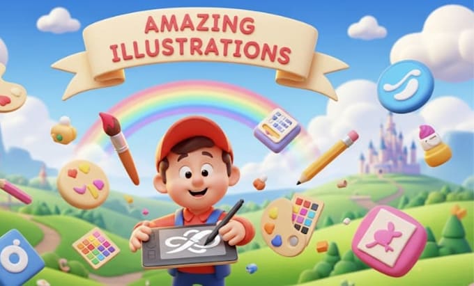 design children story book illustration 2d 3d kid picture book cover watercolor