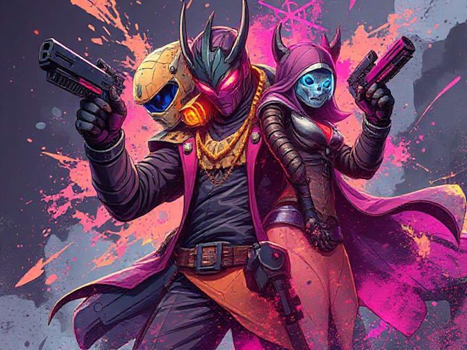 design cyberpunk and fantasy character splash art