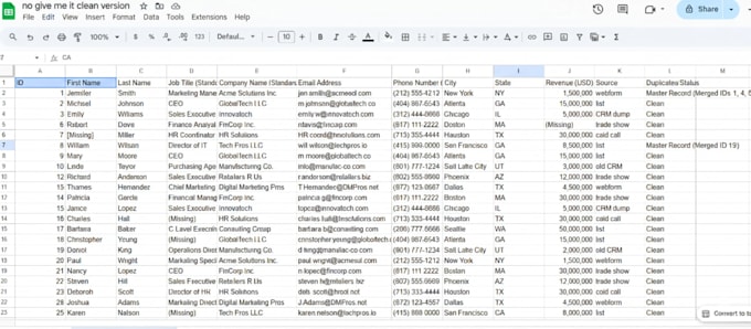 clean your b2b contact  excel database CRM ready