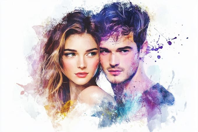 draw a watercolor couple portrait