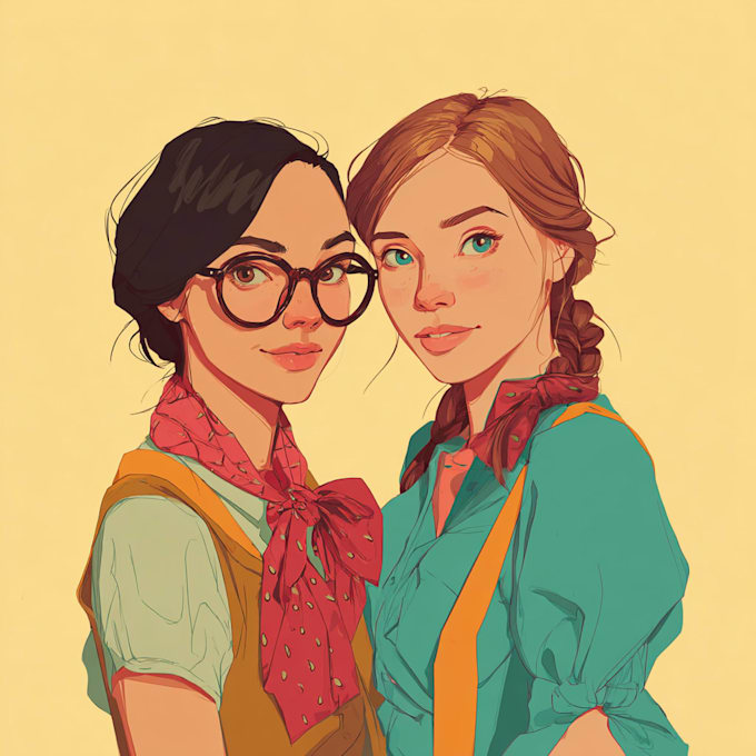 design an awesome portrait illustration, friendship portrait