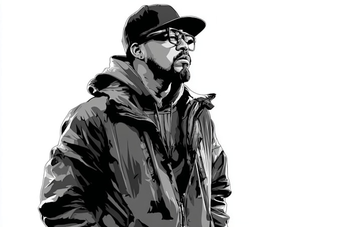 Create a detailed vector art portrait black and white line art by ...