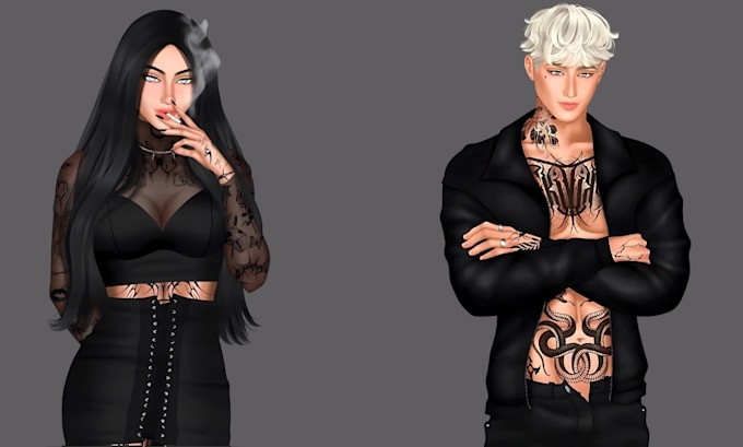 do nsfw semi realistic couple art, romantic couple illustration fanart, dark art