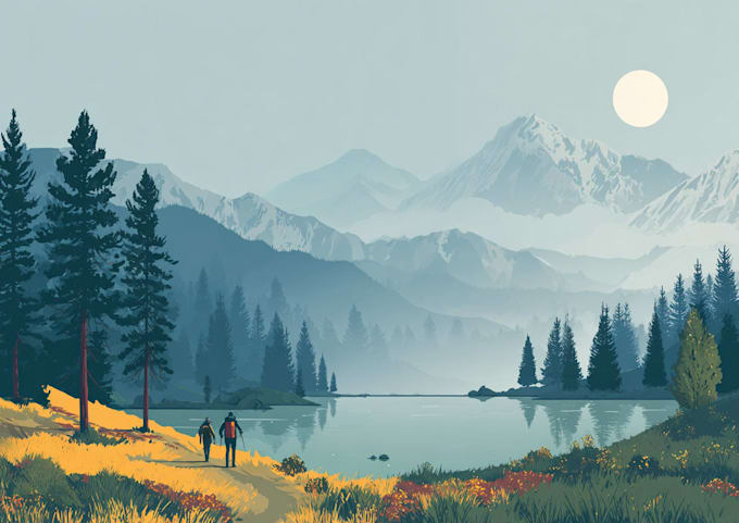 illustrate beautiful flat landscape illustration art