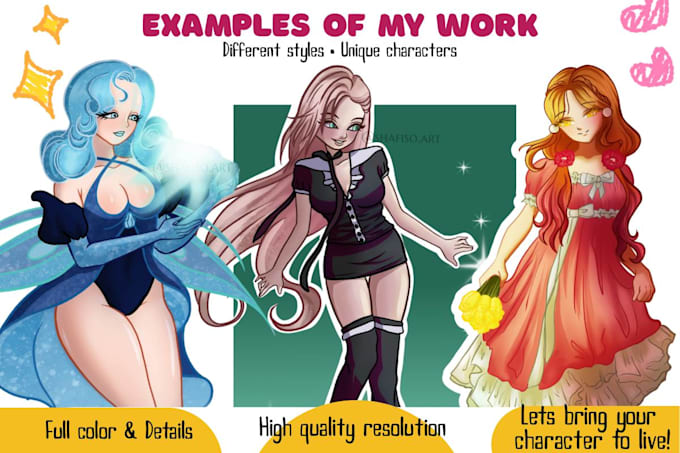 draw your custom anime character design, oc or illustration