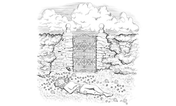 draw custom black and white line art illustration